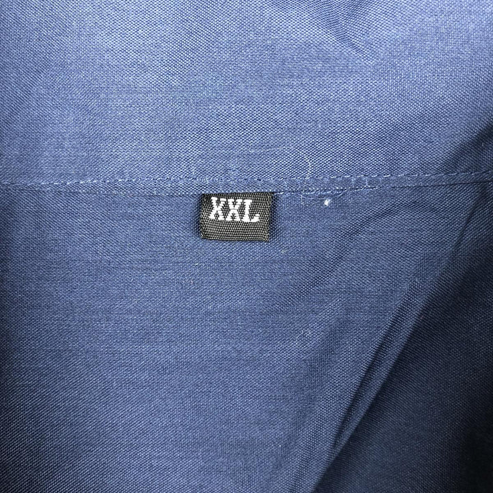 Short-sleeved Mexican shirt, Cuban shirt, boxy shirt, men's size XXL equivalent. polyester Navy blue Vintage Second Hand