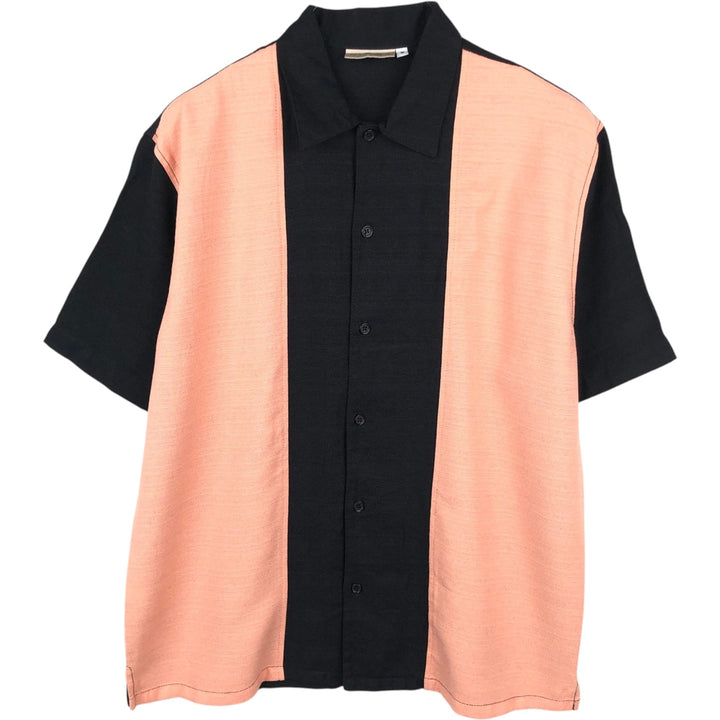MIX STUDIO Two-tone Short-Sleeve Rayon Box Shirt, Made in USA, Men's Size M Rayon black type Vintage Second Hand
