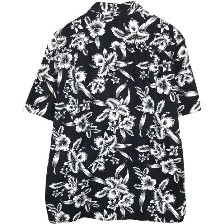 ~90'S KY'S INTERNATIONAL FASHION All-over Hibiscus Pattern Open Collar Aloha Shirt Box Shirt Men's Size L unclear black type Vintage Second Hand
