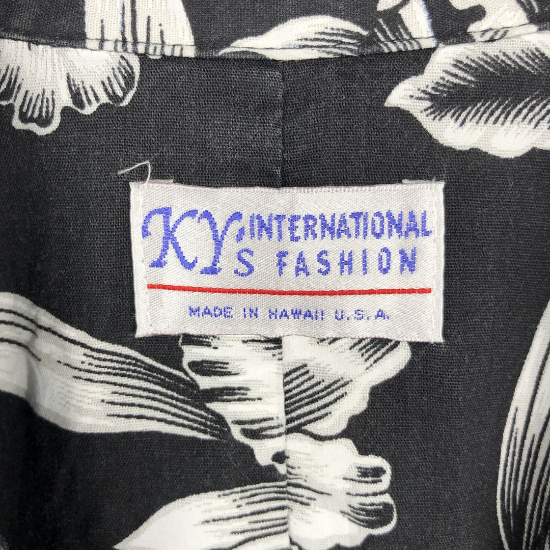 ~90'S KY'S INTERNATIONAL FASHION All-over Hibiscus Pattern Open Collar Aloha Shirt Box Shirt Men's Size L unclear black type Vintage Second Hand