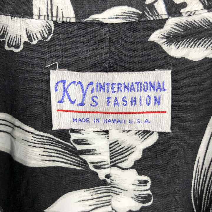 ~90'S KY'S INTERNATIONAL FASHION All-over Hibiscus Pattern Open Collar Aloha Shirt Box Shirt Men's Size L unclear black type Vintage Second Hand