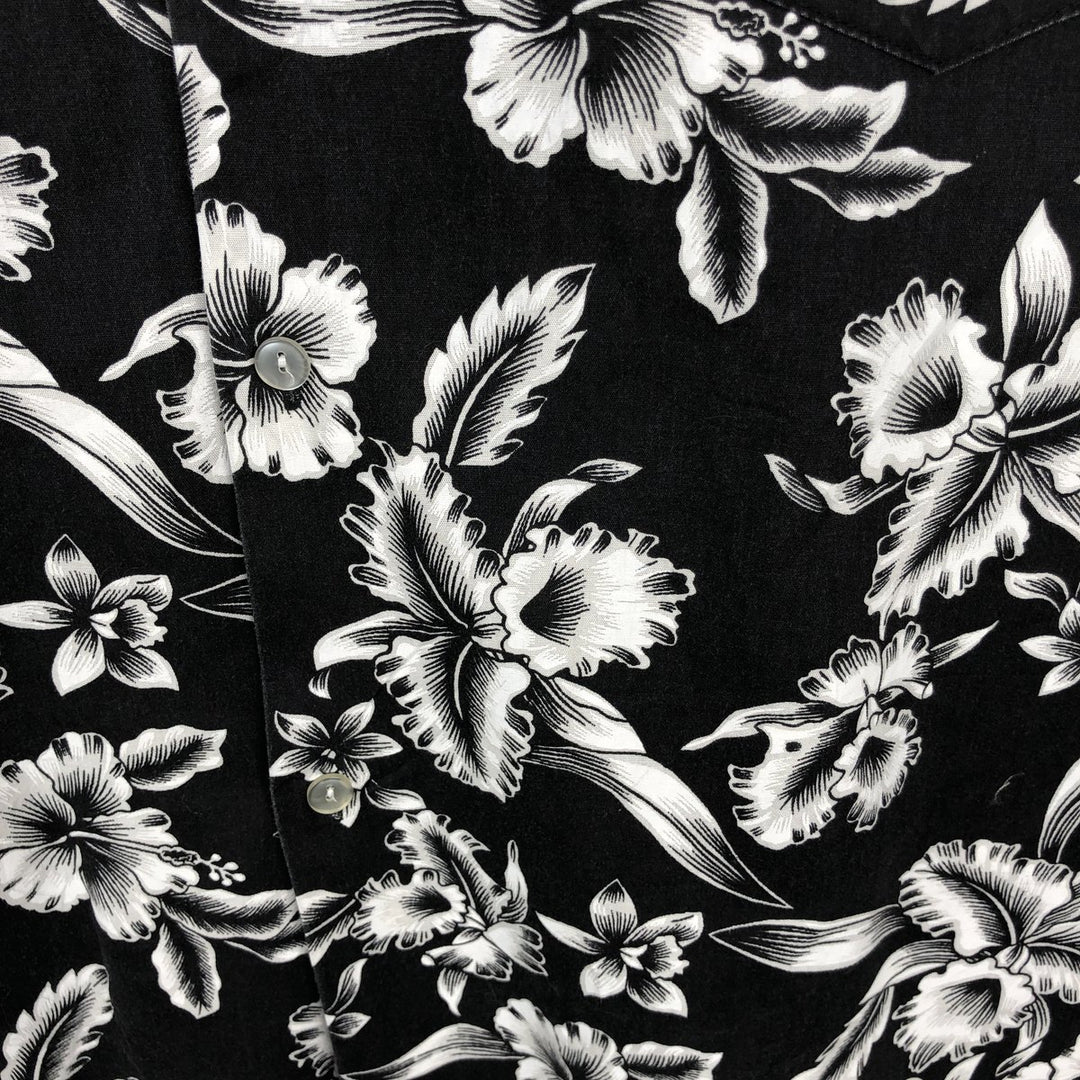 ~90'S KY'S INTERNATIONAL FASHION All-over Hibiscus Pattern Open Collar Aloha Shirt Box Shirt Men's Size L unclear black type Vintage Second Hand