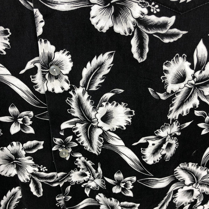 ~90'S KY'S INTERNATIONAL FASHION All-over Hibiscus Pattern Open Collar Aloha Shirt Box Shirt Men's Size L unclear black type Vintage Second Hand