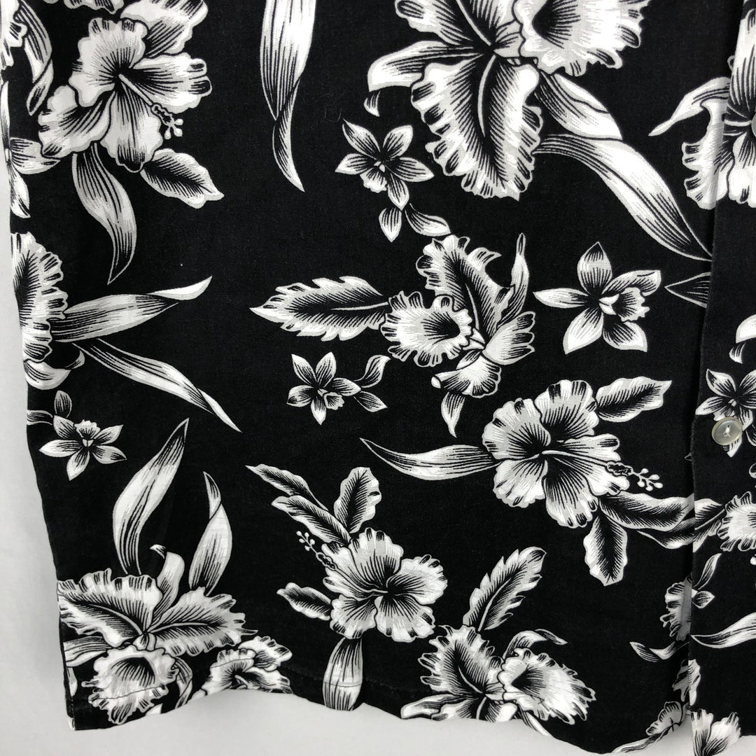 ~90'S KY'S INTERNATIONAL FASHION All-over Hibiscus Pattern Open Collar Aloha Shirt Box Shirt Men's Size L unclear black type Vintage Second Hand