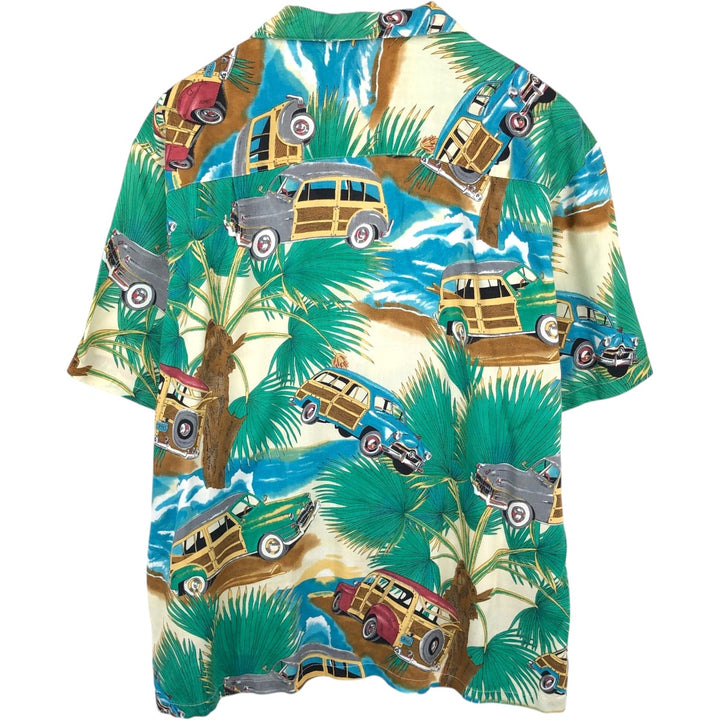 Diamond Head Sportswear All-over print open-collar Hawaiian Aloha shirt, boxy style, made in Hawaii, men's size L equivalent. unclear green type Vintage Second Hand