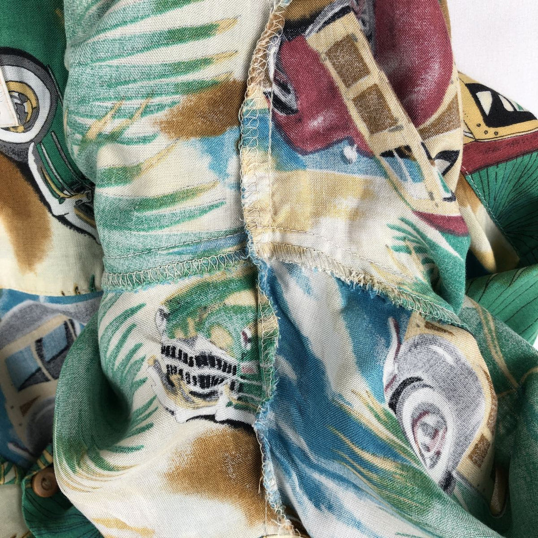 Diamond Head Sportswear All-over print open-collar Hawaiian Aloha shirt, boxy style, made in Hawaii, men's size L equivalent. unclear green type Vintage Second Hand