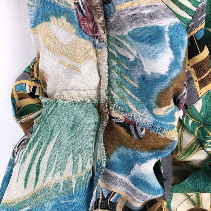Diamond Head Sportswear All-over print open-collar Hawaiian Aloha shirt, boxy style, made in Hawaii, men's size L equivalent. unclear green type Vintage Second Hand
