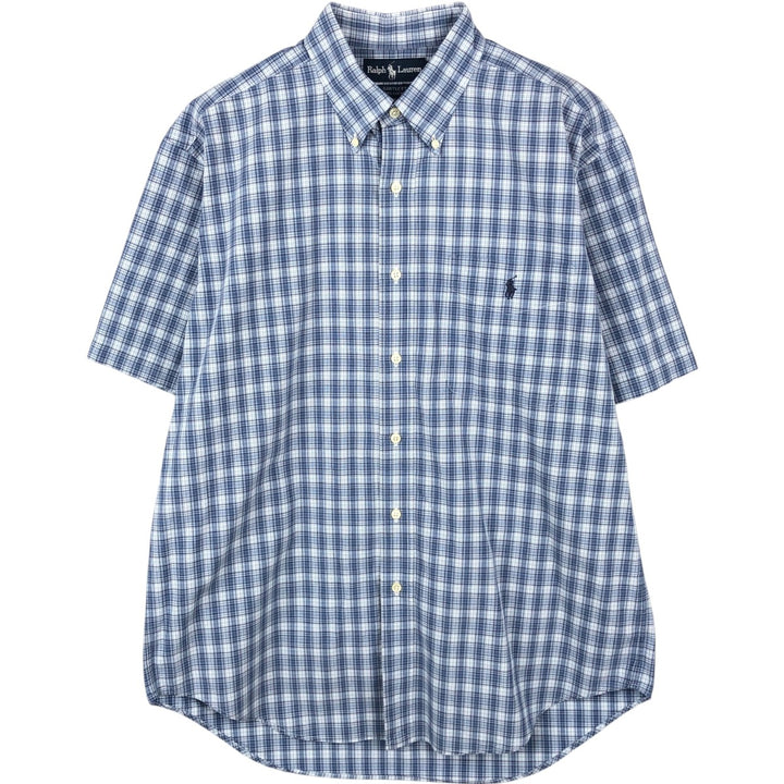 Ralph Lauren BARTLETT Short-Sleeve Button-Down Check Shirt, Men's Size L (approx.) cotton blue type Vintage Second Hand