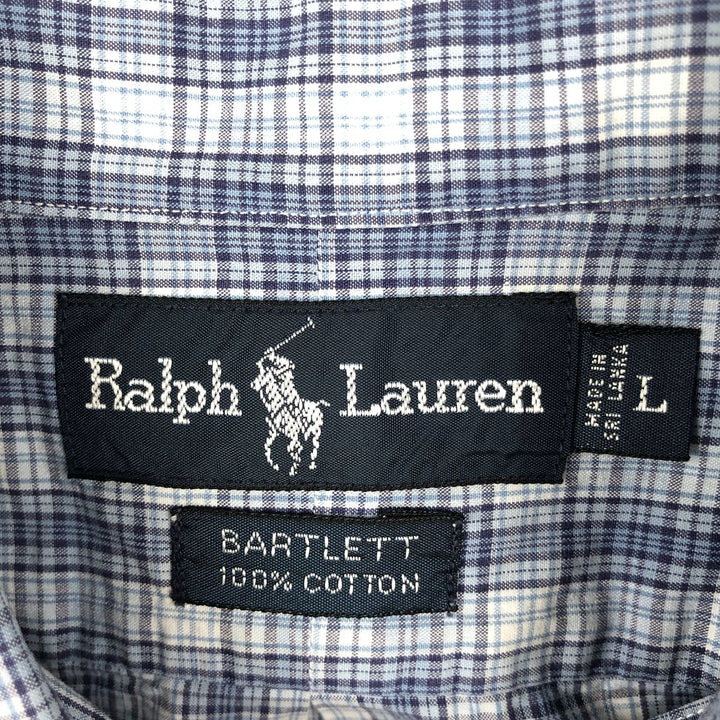 Ralph Lauren BARTLETT Short-Sleeve Button-Down Check Shirt, Men's Size L (approx.) cotton blue type Vintage Second Hand