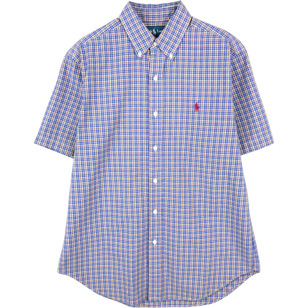 Ralph Lauren Classic Fit Short Sleeve Button Down Check Shirt Men's M cotton Navy blue Vintage Second Hand