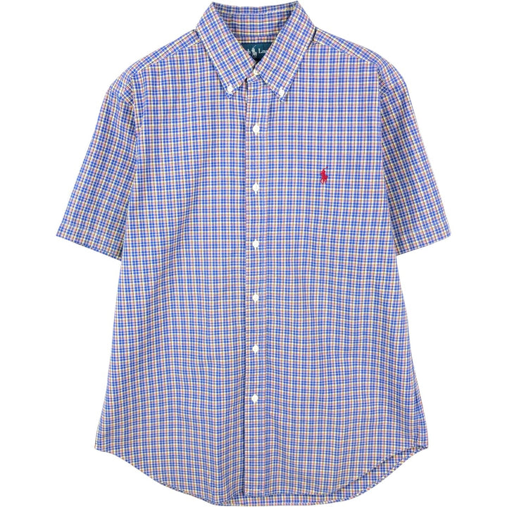 Ralph Lauren Classic Fit Short Sleeve Button Down Check Shirt Men's M cotton Navy blue Vintage Second Hand