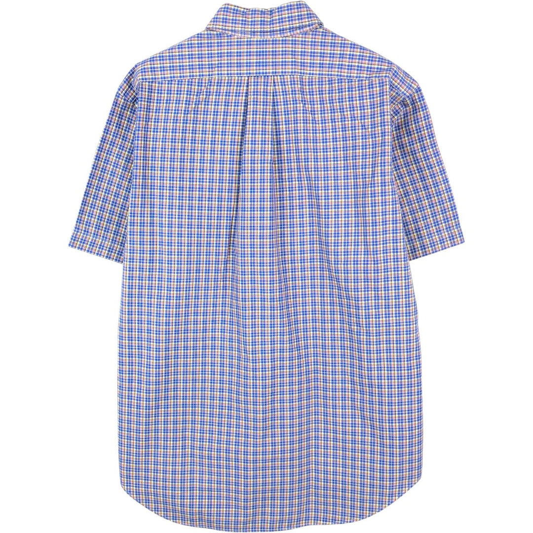 Ralph Lauren Classic Fit Short Sleeve Button Down Check Shirt Men's M cotton Navy blue Vintage Second Hand