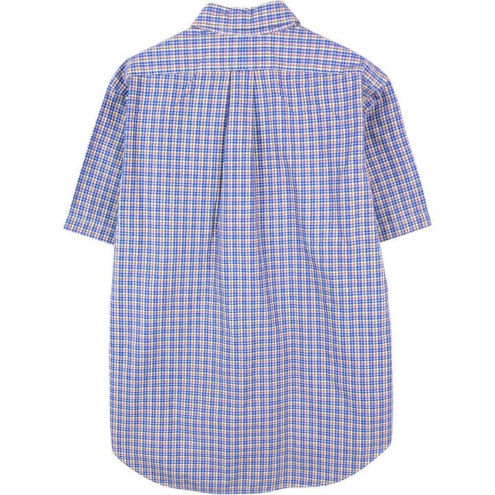 Ralph Lauren Classic Fit Short Sleeve Button Down Check Shirt Men's M cotton Navy blue Vintage Second Hand