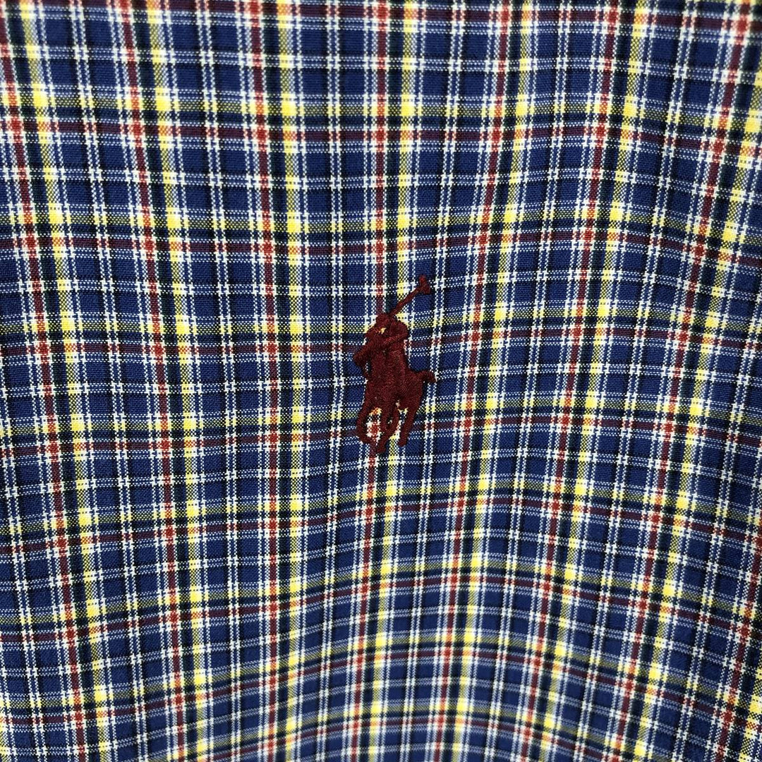 Ralph Lauren Classic Fit Short Sleeve Button Down Check Shirt Men's M cotton Navy blue Vintage Second Hand