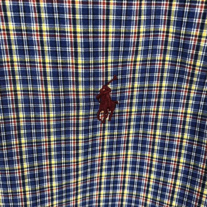 Ralph Lauren Classic Fit Short Sleeve Button Down Check Shirt Men's M cotton Navy blue Vintage Second Hand
