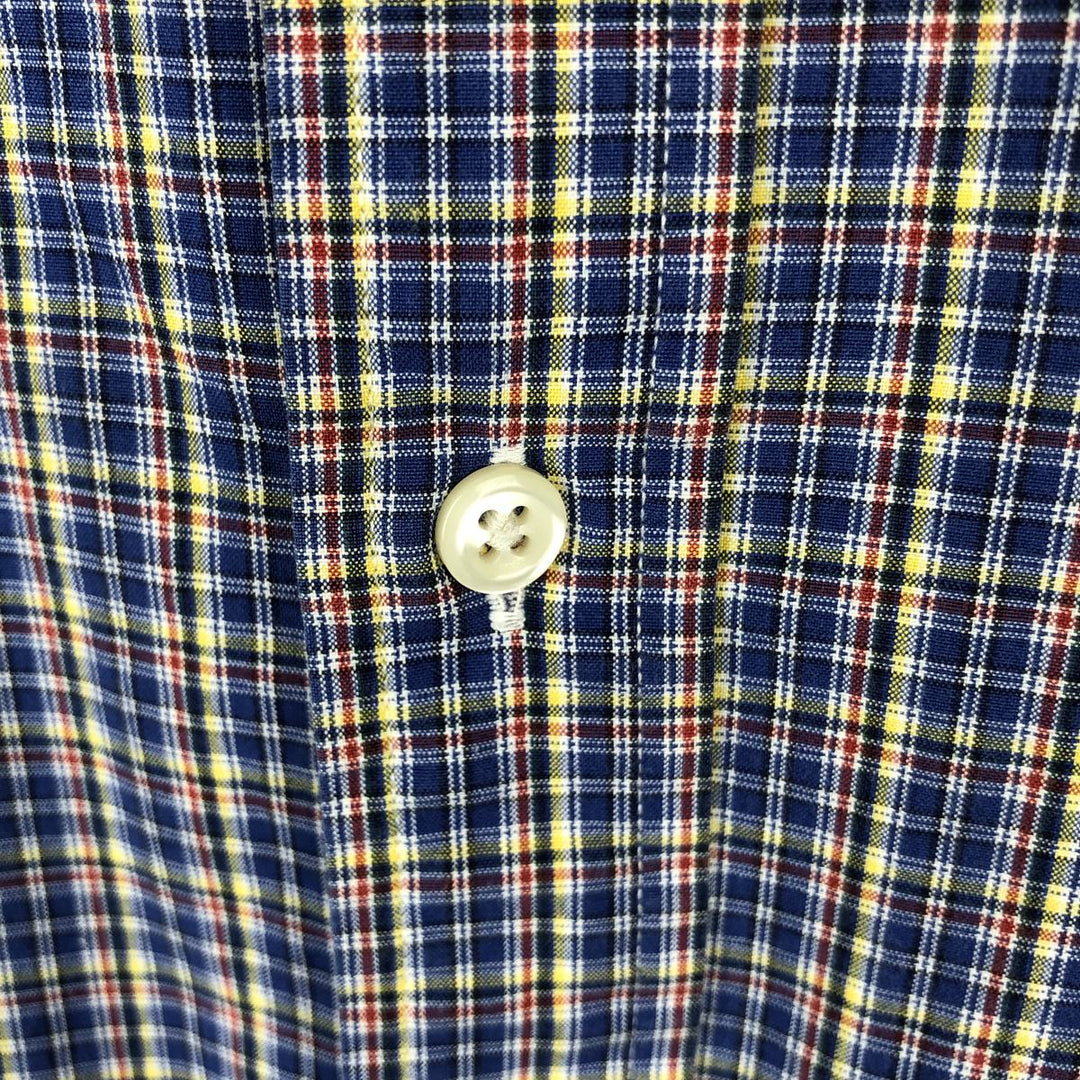 Ralph Lauren Classic Fit Short Sleeve Button Down Check Shirt Men's M cotton Navy blue Vintage Second Hand