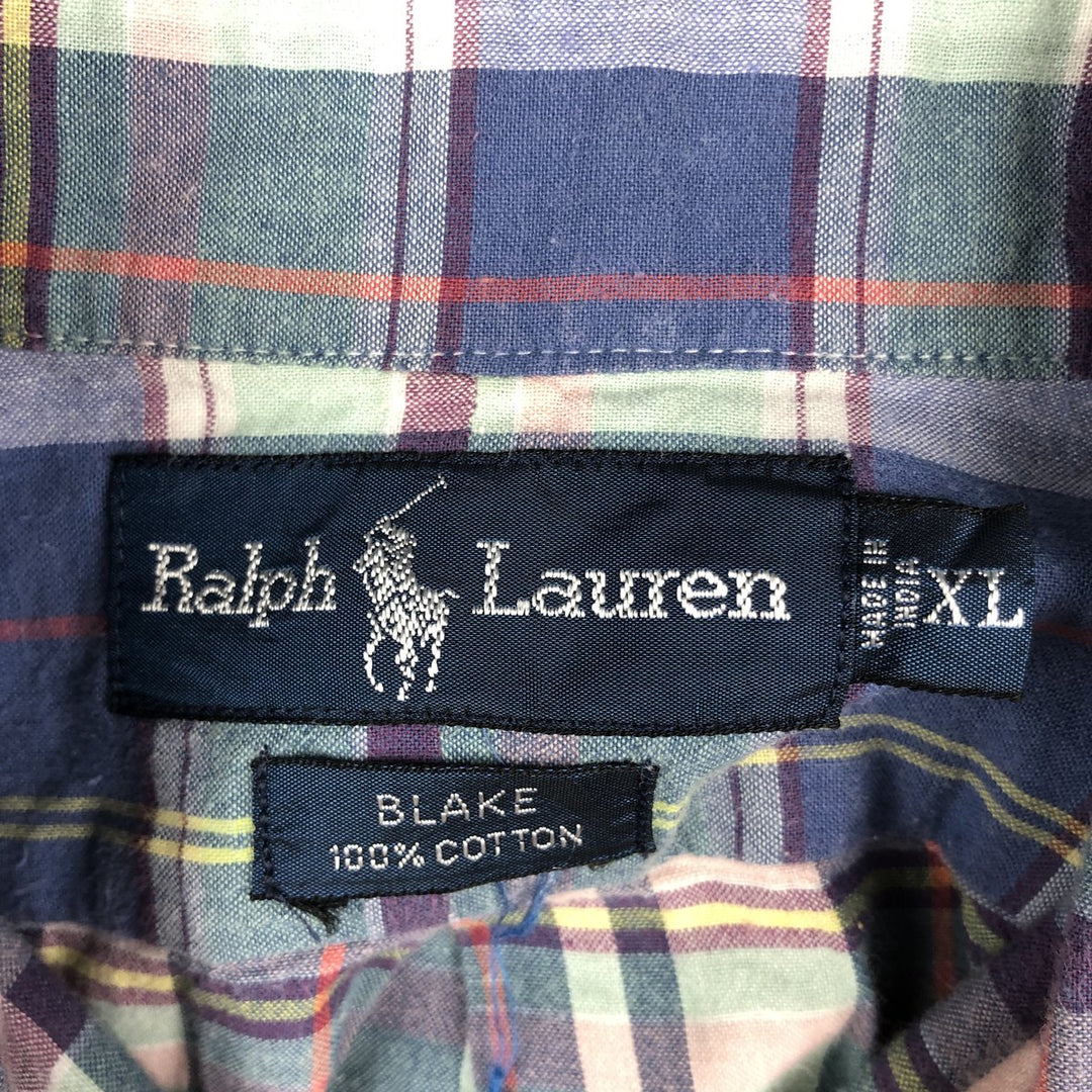 Ralph Lauren BLAKE short sleeve button down check shirt men's XL size cotton blue type Vintage Second Hand