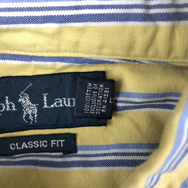 Ralph Lauren Classic Fit Short Sleeve Button Down Striped Shirt Men's M cotton yellow type Vintage Second Hand