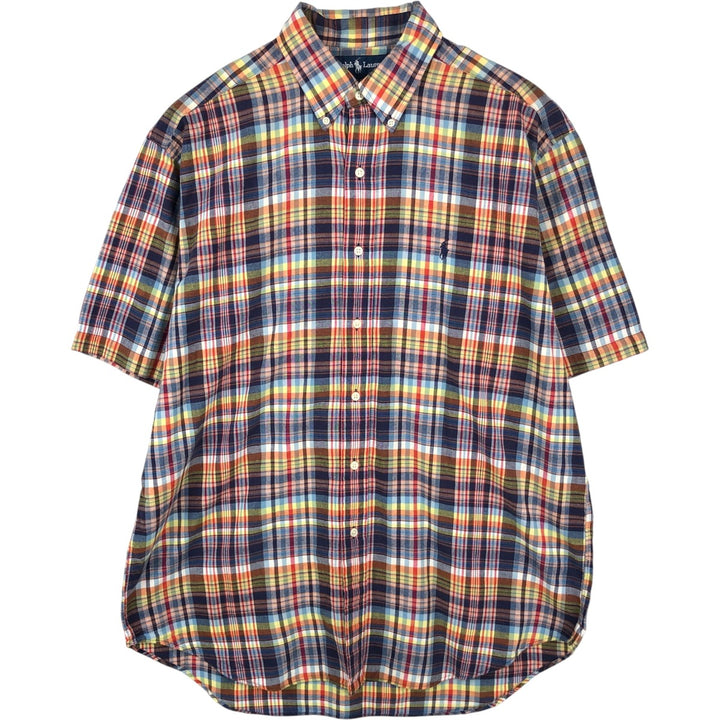 Ralph Lauren BLAKE Madras Check Short Sleeve Button Down Check Shirt Men's L size cotton red type Vintage Second Hand