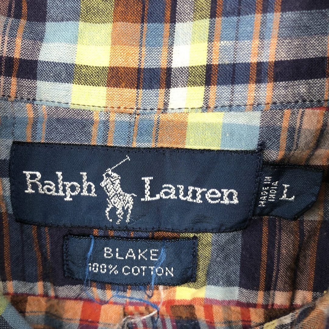 Ralph Lauren BLAKE Madras Check Short Sleeve Button Down Check Shirt Men's L size cotton red type Vintage Second Hand