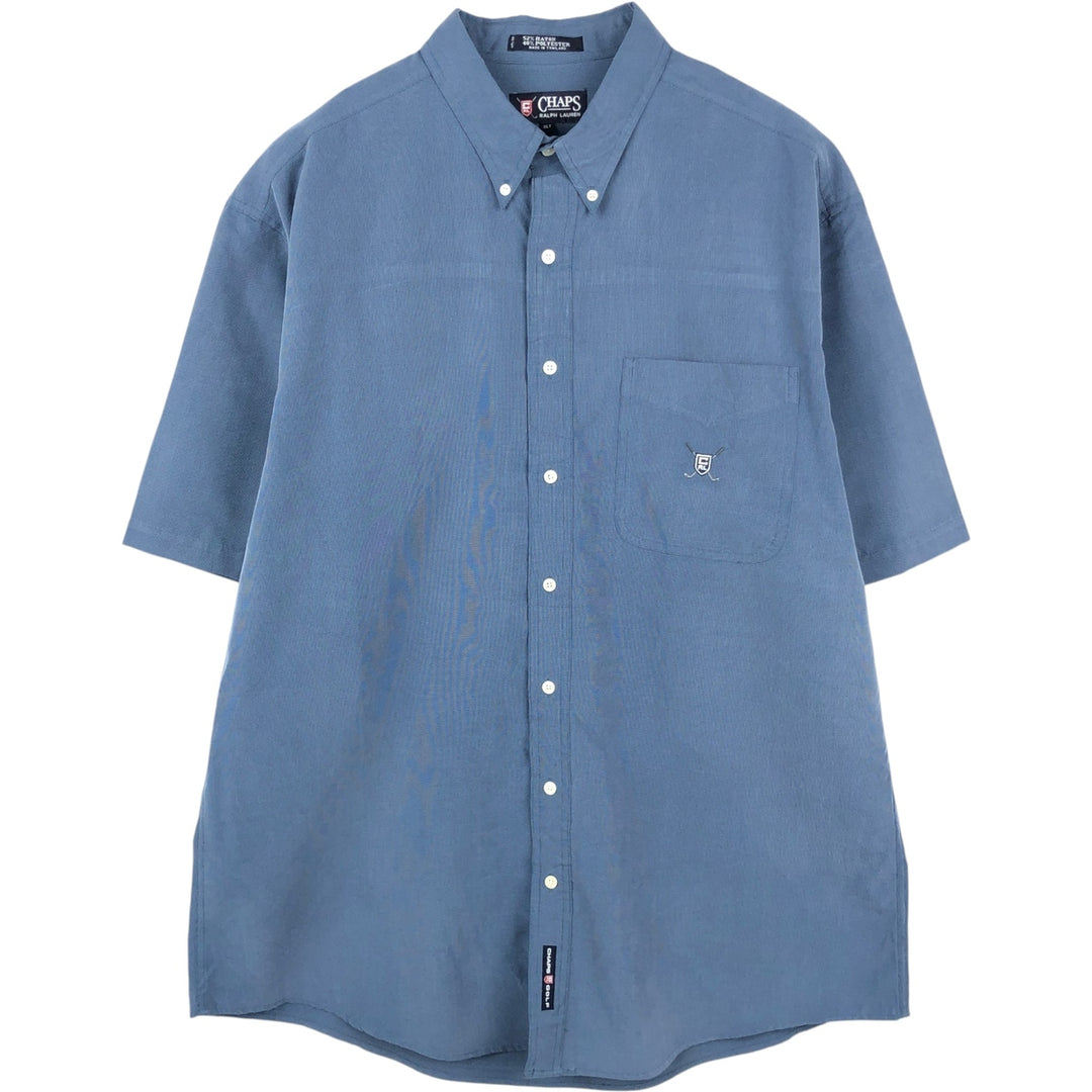 Ralph Lauren CHAPS Short-Sleeve Rayon/Polyester Shirt, Men's Size XL (approx.) Rayon Navy blue Vintage Second Hand