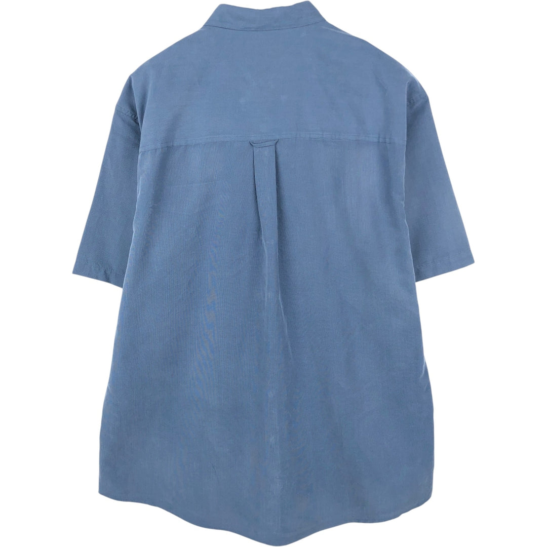 Ralph Lauren CHAPS Short-Sleeve Rayon/Polyester Shirt, Men's Size XL (approx.) Rayon Navy blue Vintage Second Hand