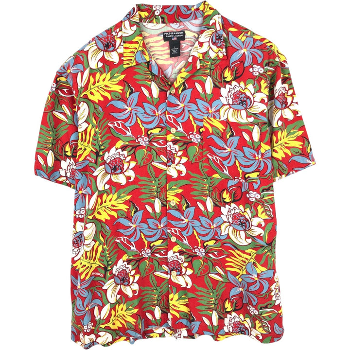 2000'S Ralph Lauren POLO JEANS COMPANY all-over botanical pattern open-collar rayon aloha shirt, men's size L (approx.) Rayon red type Vintage Second Hand