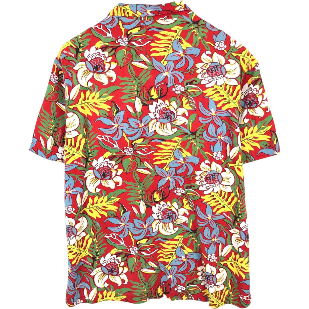 2000'S Ralph Lauren POLO JEANS COMPANY all-over botanical pattern open-collar rayon aloha shirt, men's size L (approx.) Rayon red type Vintage Second Hand