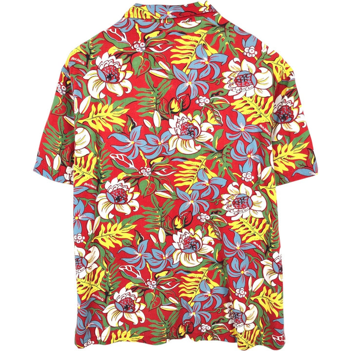 2000'S Ralph Lauren POLO JEANS COMPANY all-over botanical pattern open-collar rayon aloha shirt, men's size L (approx.) Rayon red type Vintage Second Hand