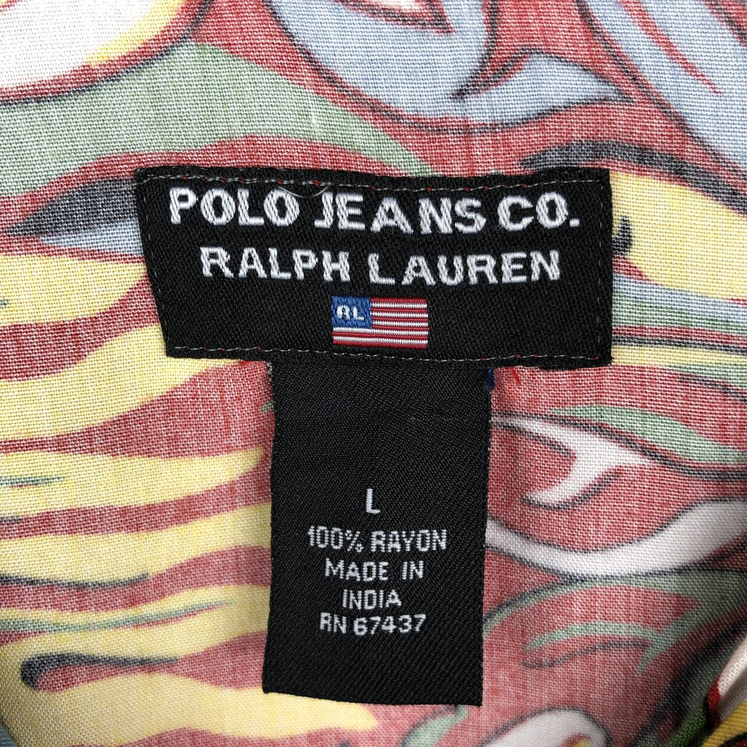 2000'S Ralph Lauren POLO JEANS COMPANY all-over botanical pattern open-collar rayon aloha shirt, men's size L (approx.) Rayon red type Vintage Second Hand