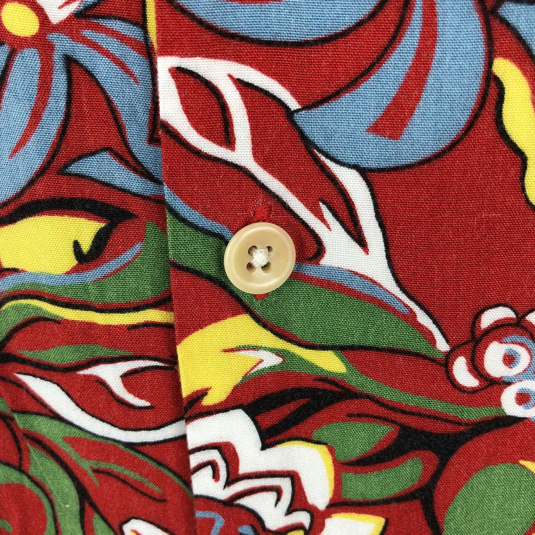 2000'S Ralph Lauren POLO JEANS COMPANY all-over botanical pattern open-collar rayon aloha shirt, men's size L (approx.) Rayon red type Vintage Second Hand