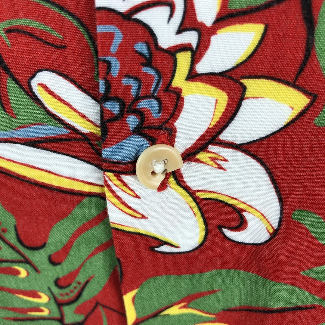 2000'S Ralph Lauren POLO JEANS COMPANY all-over botanical pattern open-collar rayon aloha shirt, men's size L (approx.) Rayon red type Vintage Second Hand