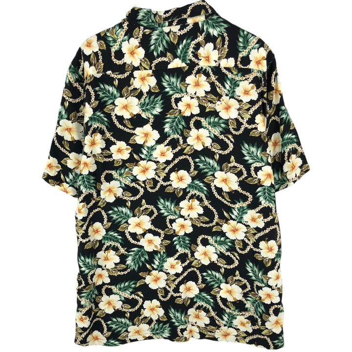 Ralph Lauren Denim & Supply All-over Hibiscus Pattern Open Collar Aloha Shirt, Boxy Shirt, Men's Size XL (approx.) Viscose black type Vintage Second Hand