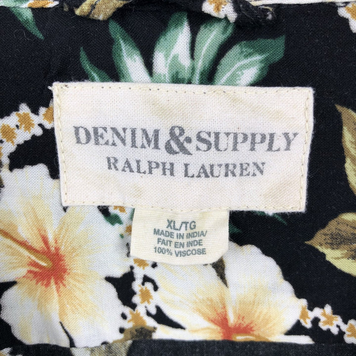 Ralph Lauren Denim & Supply All-over Hibiscus Pattern Open Collar Aloha Shirt, Boxy Shirt, Men's Size XL (approx.) Viscose black type Vintage Second Hand