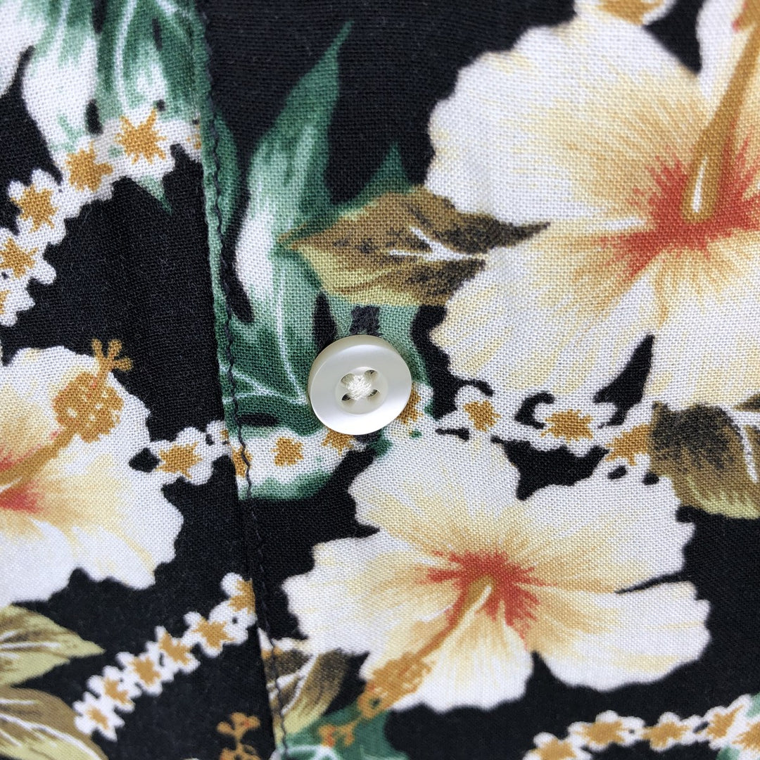 Ralph Lauren Denim & Supply All-over Hibiscus Pattern Open Collar Aloha Shirt, Boxy Shirt, Men's Size XL (approx.) Viscose black type Vintage Second Hand