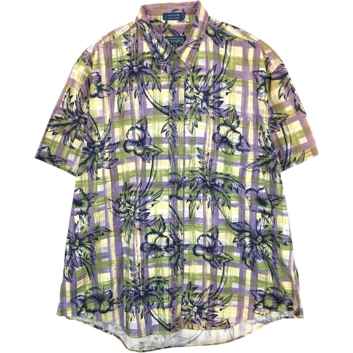 80'S Ralph Lauren Chaps, All-over Check Pattern Button-Down Hawaiian Aloha Shirt, Men's Size XL (Equivalent), Vintage cotton purple type Vintage Second Hand