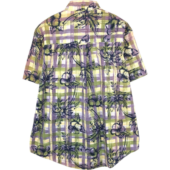 80'S Ralph Lauren Chaps, All-over Check Pattern Button-Down Hawaiian Aloha Shirt, Men's Size XL (Equivalent), Vintage cotton purple type Vintage Second Hand
