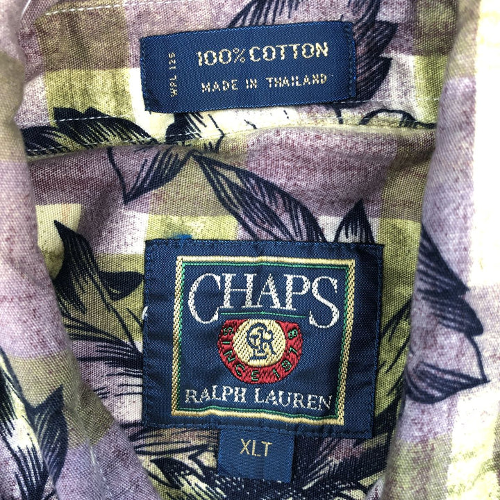 80'S Ralph Lauren Chaps, All-over Check Pattern Button-Down Hawaiian Aloha Shirt, Men's Size XL (Equivalent), Vintage cotton purple type Vintage Second Hand