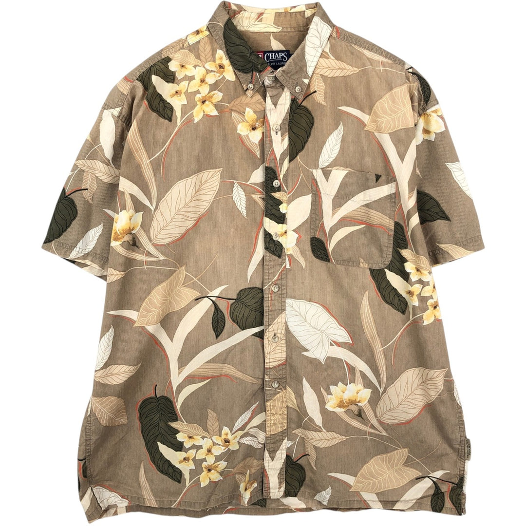 Ralph Lauren CHAPS all-over botanical pattern button-down Hawaiian Aloha shirt, boxy style, men's size XL equivalent. cotton beige type brown Vintage Second Hand