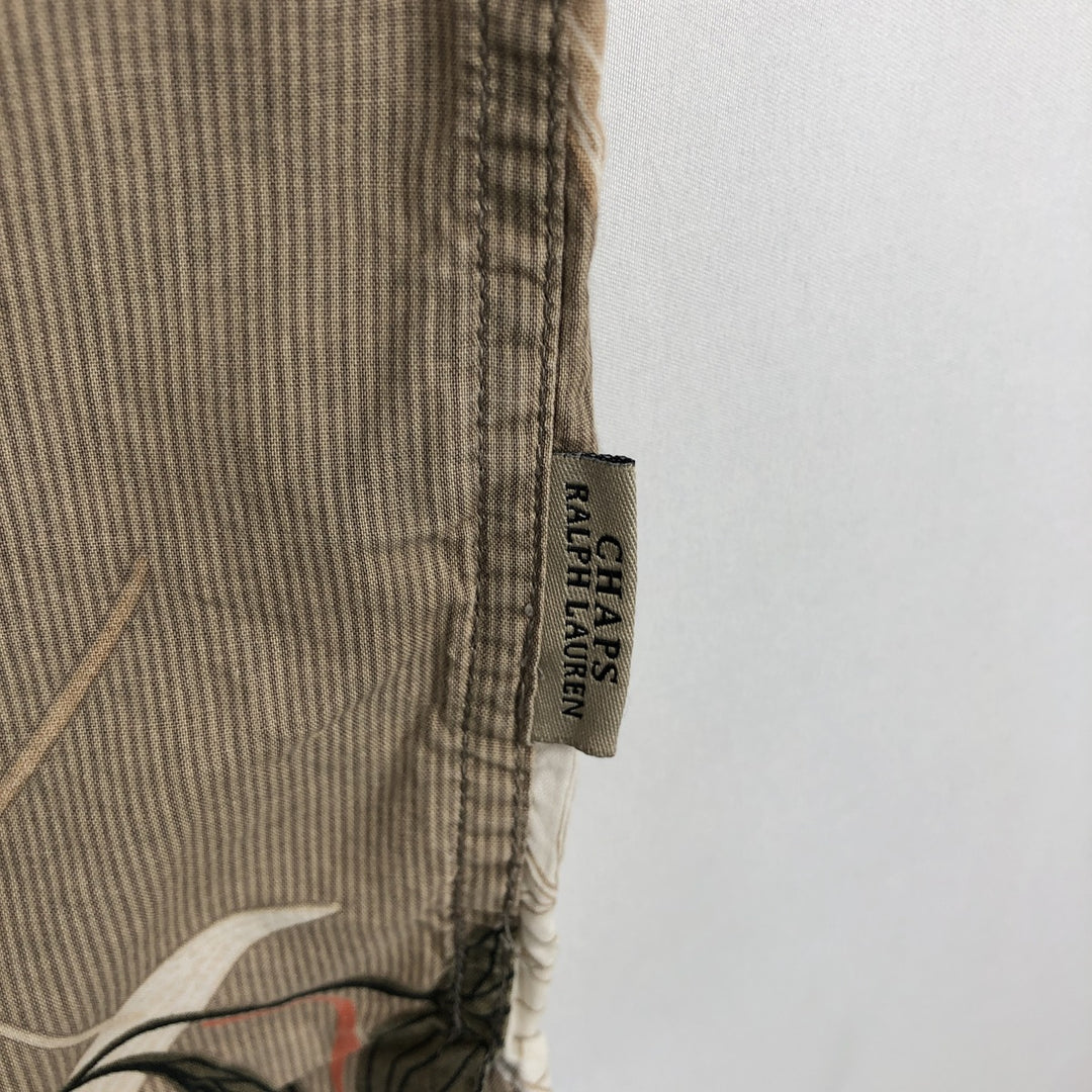 Ralph Lauren CHAPS all-over botanical pattern button-down Hawaiian Aloha shirt, boxy style, men's size XL equivalent. cotton beige type brown Vintage Second Hand