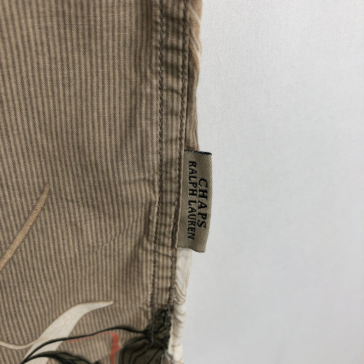 Ralph Lauren CHAPS all-over botanical pattern button-down Hawaiian Aloha shirt, boxy style, men's size XL equivalent. cotton beige type brown Vintage Second Hand