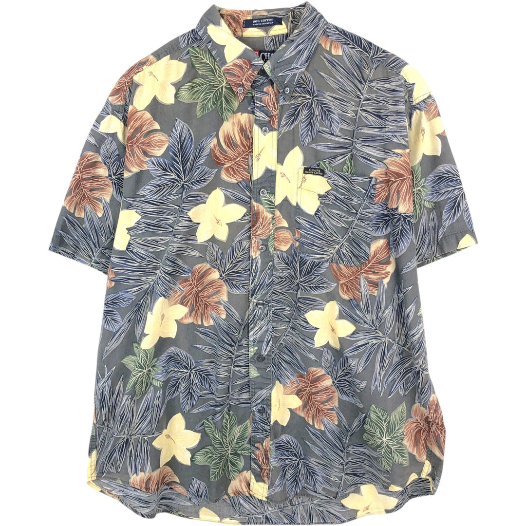 Ralph Lauren CHAPS all-over botanical pattern button-down Hawaiian Aloha shirt, men's size XL (approx.) cotton Charcoal Vintage Second Hand