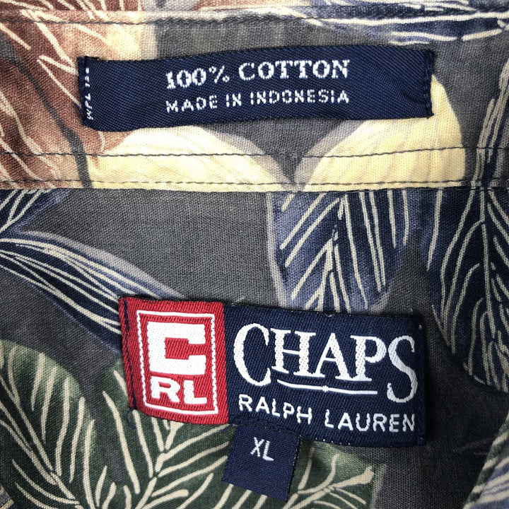 Ralph Lauren CHAPS all-over botanical pattern button-down Hawaiian Aloha shirt, men's size XL (approx.) cotton Charcoal Vintage Second Hand