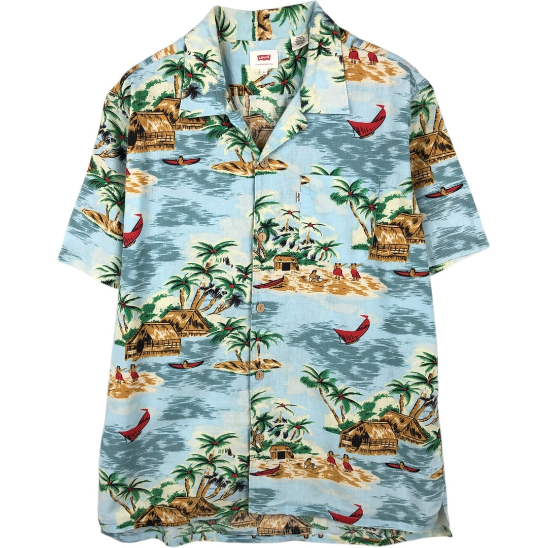 Levi's all-over print open-collar Hawaiian Aloha shirt, boxy fit, men's size L (approx.) linen Blue type light blue Vintage Second Hand