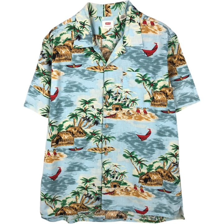 Levi's all-over print open-collar Hawaiian Aloha shirt, boxy fit, men's size L (approx.) linen Blue type light blue Vintage Second Hand