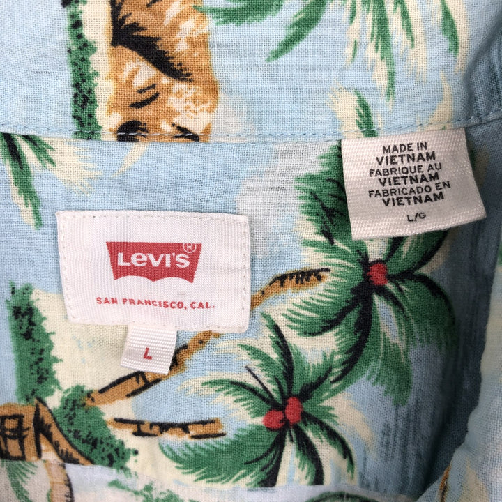 Levi's all-over print open-collar Hawaiian Aloha shirt, boxy fit, men's size L (approx.) linen Blue type light blue Vintage Second Hand