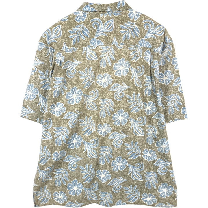 90'S Ocean Pacific all-over botanical pattern open-collar Hawaiian Aloha shirt, boxy fit, men's size XL equivalent. cotton Khaki type Vintage Second Hand