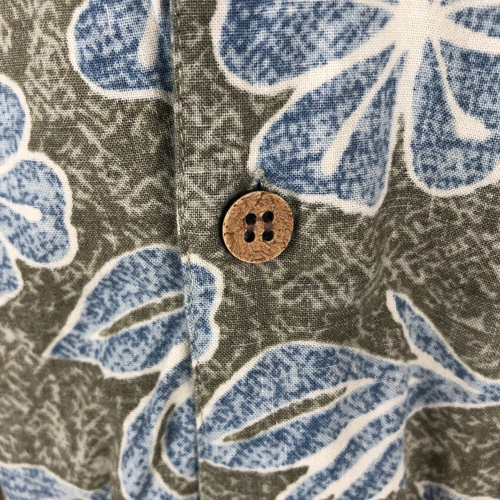 90'S Ocean Pacific all-over botanical pattern open-collar Hawaiian Aloha shirt, boxy fit, men's size XL equivalent. cotton Khaki type Vintage Second Hand