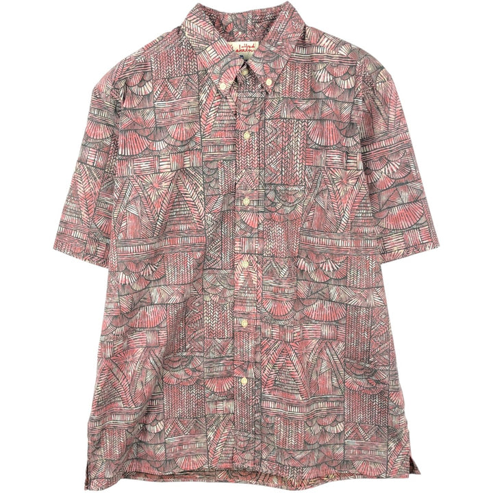 Reyn Spooner Alfred Shaheen all-over print button-down Hawaiian Aloha shirt, boxy style, men's size L. polyester red type Vintage Second Hand