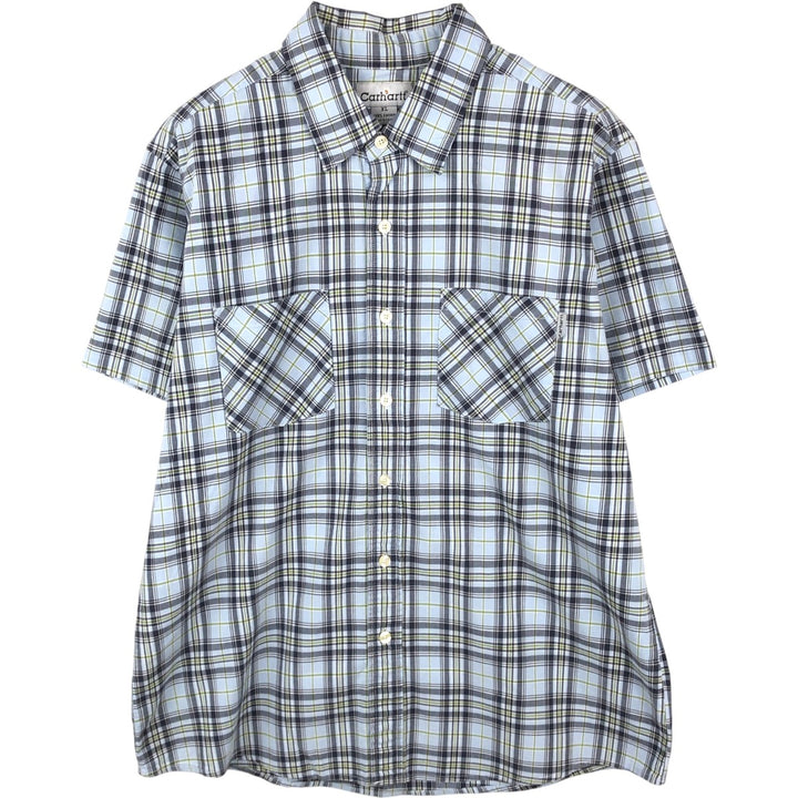 Carhartt Check Pattern Short Sleeve Work Shirt, Men's XL cotton Blue type light blue Vintage Second Hand
